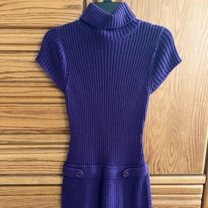 Purple Knit, Turtle Neck, Mid-Thigh Dress